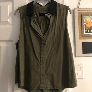 rag & bone Green Blouse with Leather Collar